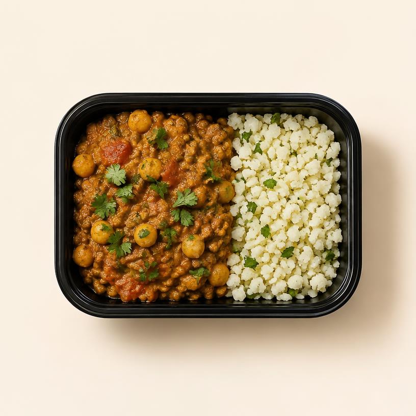 Curry de lentilha e grão-de-bico